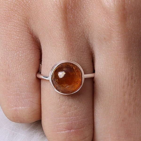 Amber Ring / 925 Sterling Silver Ring / Gemstone Ring / Hippie Ring / Crystal Jewelry / Dainty Ring / Gift for Her