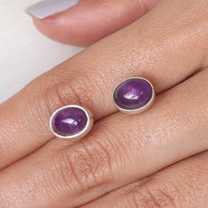 Amethyst Stud Earrings / 925 Sterling Silver Earrings / February Birthstone Studs / Gemstone Stud Earrings / Oval Stud Earrings