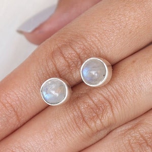 Rainbow Moonstone Stud Earrings / 925 Sterling Silver Earrings / June Birthstone Studs / Round Gemstone Earrings / Handmade Jewelry