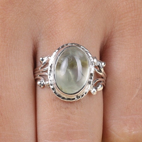 Prehnit Ring / 925 Sterling Silber Ring / Heilkristall Ring / Vintage Ring / Handgefertigter Silberschmuck / Alle Ringgrößen verfügbar