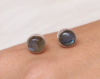 Orecchini a bottone in labradorite / Orecchini in argento sterling 925 / Orecchini a bottone con pietre preziose / Orecchini a bottone rotondi in labradorite / Gioielli in argento minimalisti