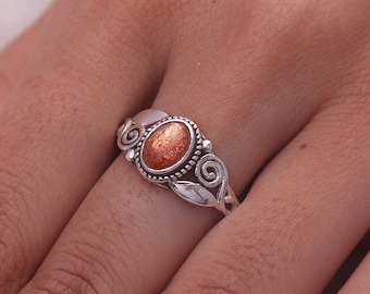 Sunstone Ring / 925 Sterling Silver Ring / Natural Gemstone Ring / Cabochon Jewelry / Handmade Ring / Handmade Jewelry / Women Silver Ring