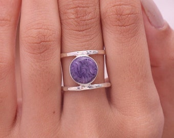 Charoite Ring / 925 Sterling Silver Ring / Handmade Ring / Minimalist Jewelry / Vintage Ring / Gemstone Ring / Gift For Her