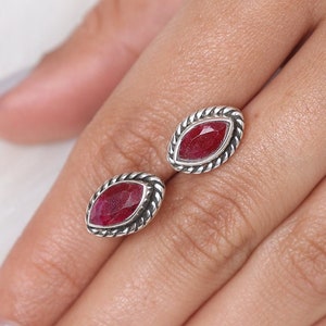Ruby Stud Earrings / 925 Sterling Silver Earrings / Cut Gemstone Studs / Marquise Ruby Earrings / July Birthstone Jewelry / Gift for Her