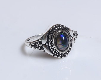 Black Opal Ring / 925 Sterling Silver Ring / Gemstone Ring / October Birthstone Jewelry / Handmade Ring / Minimalist Ring / Ring For Women