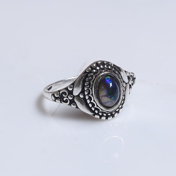 Black Opal Ring / 925 Sterling Silver Ring / Gemstone Ring / October Birthstone Jewelry / Handmade Ring / Minimalist Ring / Ring For Women