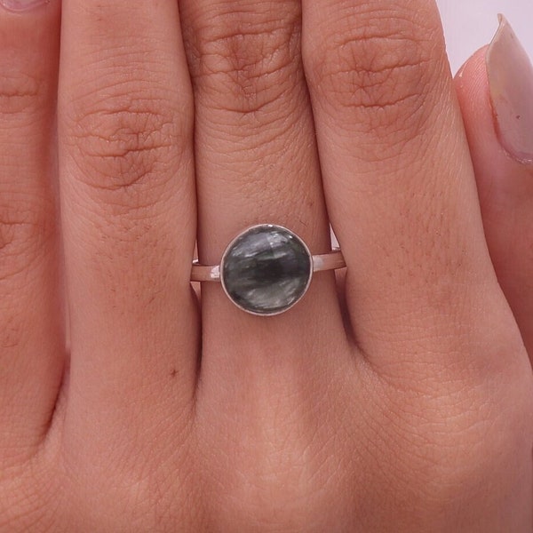 Seraphinite Ring / 925 Sterling Silver Ring / April Birthstone Ring / Halloween Jewelry / Boho Ring / All Ring Size Available