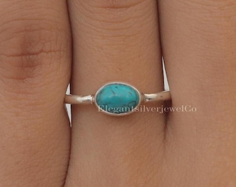 Anillo de turquesa de Arizona / Anillo de plata de ley 925 / Anillo de piedra preciosa ovalada / Joyería de plata para mujer / Regalo de cumpleaños para ella