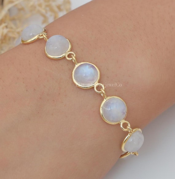 Bracelet En Argent 925 Et Pierre De Lune Arc-en-ciel – 7-8mm, Fait Main En France, Neuf Et élégant