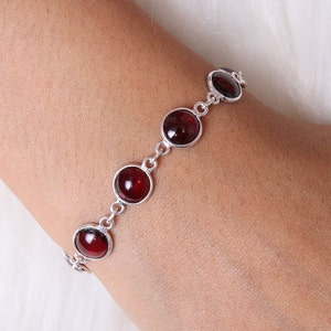Garnet Bracelet / 925 Sterling Silver Bracelet / January Birthstone / Round Gemstone Bracelet / Handmade Adjustable Bracelet