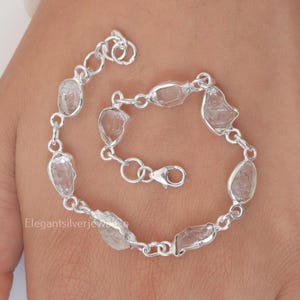 Raw Herkimer Diamond Bracelet / 925 Sterling Silver Bracelet / April Birthstone Bracelet / Handmade Gemstone Jewellery / Anniversary Gift