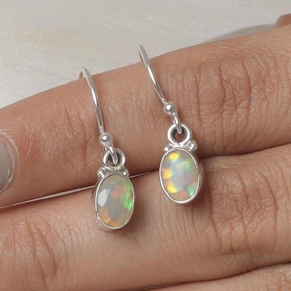 Ethiopian Opal Earrings / 925 Sterling Silver Earrings / Oval Gemstone Earrings / Minimalist Jewelry / Dangle Drop Earrings / Gift for Her