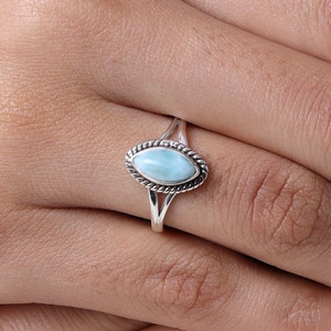 Natural Larimar Ring / 925 Solid Sterling Silver Ring / Dominican Larimar Ring / Handmade Ring / Bohemian Jewelry / Gift for Her