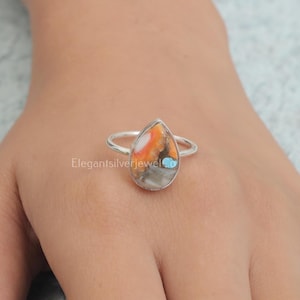 Oyster Turquoise Ring / 925 Sterling Silver Ring / Pear Gemstone Ring / Handmade Silver Jewelry / Vintage Ring / Anniversary Gift for Her