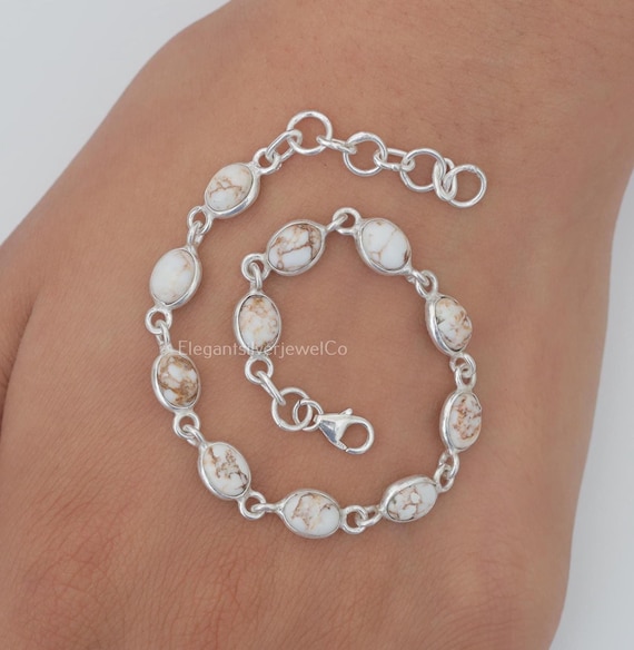 Bracciale con cavallo selvaggio naturale, bracciale in argento sterling 925, bracciale con pietre preziose ovali, gioielli vistosi, bracciale da donna, bracciale fatto a mano. - Italia