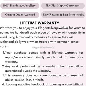 May include: An informational graphic for ElegantsilverjewelCo titled WHY CHOOSE US? listing features like 925 Sterling Silver, 100% Natural Gemstones, 100% Handmade Jewellery, 5k+ Plus Happy Customers, Custom Order Accepted, and Easy Returns & Best Price jewelry.
