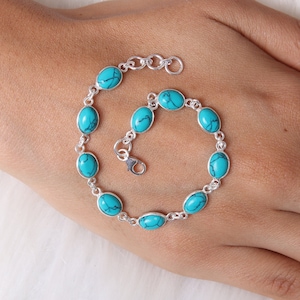 Natural Turquoise Bracelet / 925 Sterling Silver Bracelet / Handmade Bracelet / Gemstone Jewelry / Birthday Gift For Her