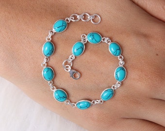 Natural Turquoise Bracelet / 925 Sterling Silver Bracelet / Handmade Bracelet / Gemstone Jewelry / Birthday Gift For Her