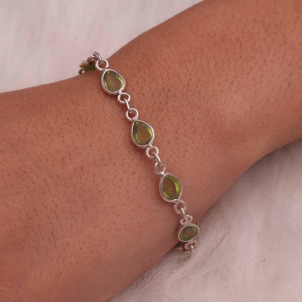 Peridot Bracelet / 925 Sterling Silver Bracelet / August Birthstone Bracelet / Adjustable Jewelry / Handmade Bracelet / Bracelet For Women
