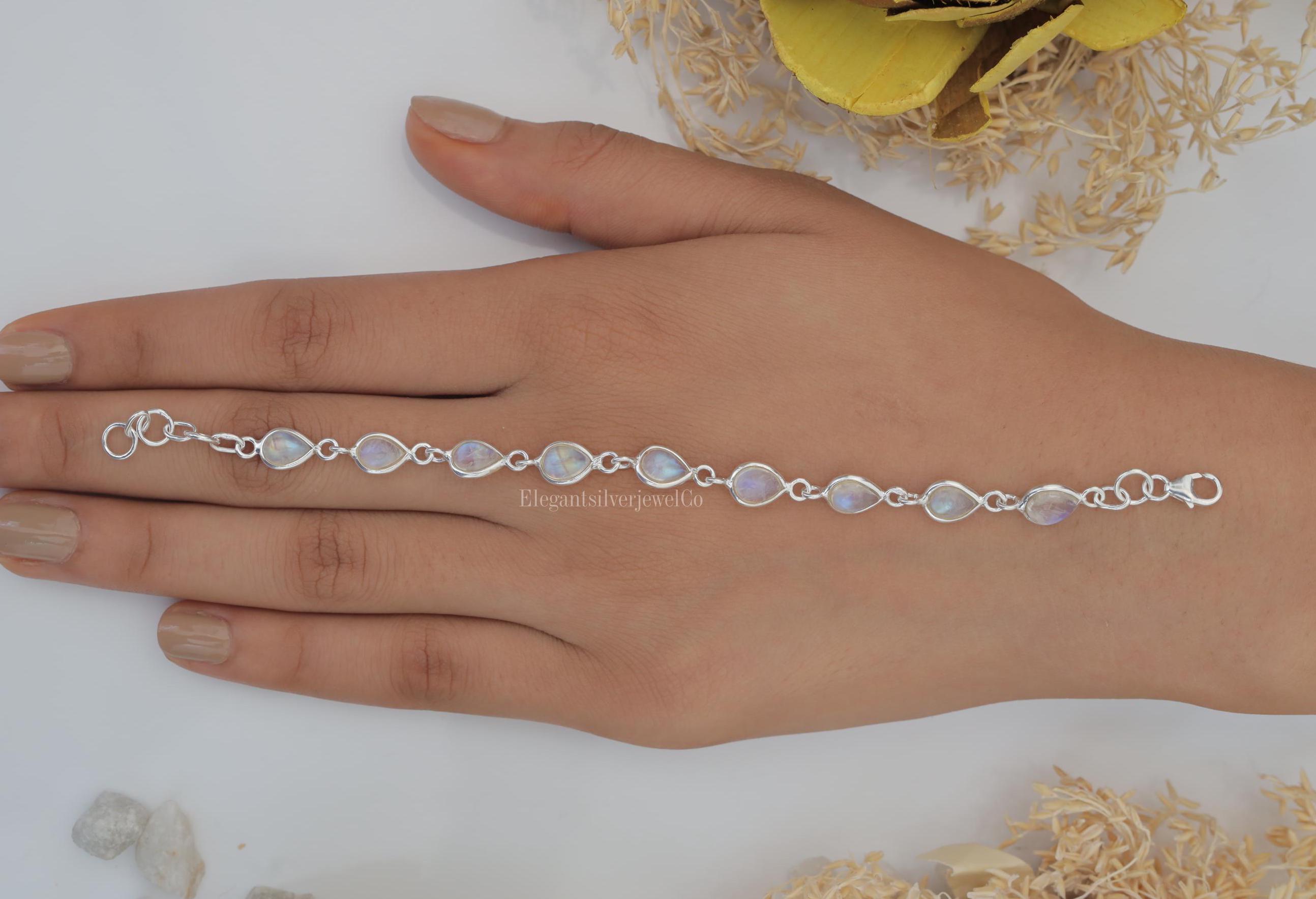55carat Bracciale In Pietra Di Luna Arcobaleno, Argento Sterling, Fatto A Mano, Lunghezza Regolabile 6,5-8 Pollici (16,5-20,3 Cm). Gioiello Chakra, Regalo Per Compleanno O Anniversario.