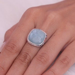 Aquamarine Ring / 925 Sterling Silver Ring / Split Band Ring / Women Silver Jewelry / March Birthstone Ring / Gift For Loved One