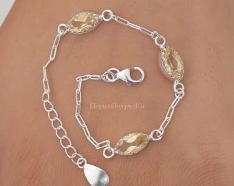 Cut Citrine Bracelet / 925 Sterling Silver Bracelet / Boho Handmade Bracelet / Women Silver Jewellery / Birthday Gift For Her