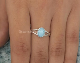 天然ラリマーリング、925スターリングシルバーリング、ブルー