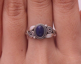 Lapis Lazuli Ring / 925 Sterling Silver Ring / Oval Gemstone Ring / Hippie Jewelry / Boho Ring / Women Ring / Gift for Her