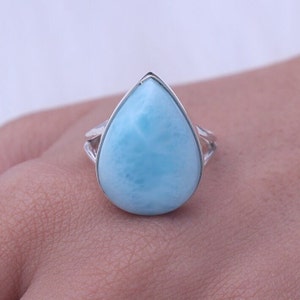 Natural Larimar Ring / 925 Sterling Silver Ring / Handmade Ring / Cabochon Ring / Halloween Jewelry / Split band Ring / Gift for Her