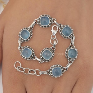 Aquamarin Armband / 925 Sterling Silber Armband / März Geburtsstein Armband / handgemachter Schmuck / Jahrestag Geschenk für Frau