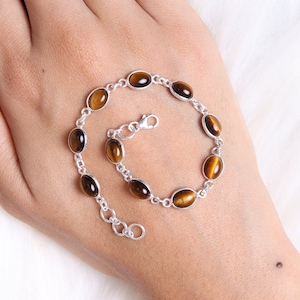Tiger Eye Bracelet / 925 Sterling Silver Bracelet / Gemstone Bracelet / Handmade Silver Jewelry / Wedding Gift For Her