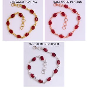 Ruby Bracelet / 925 Sterling Silver Bracelet / Oval Cut Gemstone Bracelet / Minimalist Stone Bracelet / Adjustable Jewelry image 3
