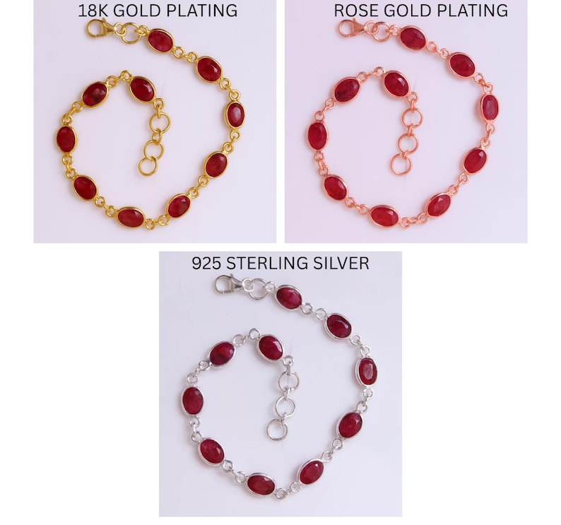 Ruby Bracelet / 925 Sterling Silver Bracelet / Oval Cut Gemstone Bracelet / Minimalist Stone Bracelet / Adjustable Jewelry image 3