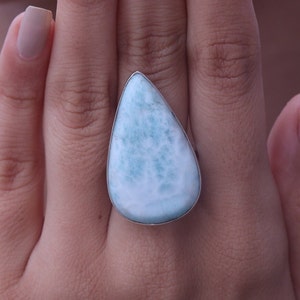 Dominican Larimar Ring / 925 Sterling Silver Ring / Statement Ring / Handmade Ring / Natural Gemstone Jewellery / Gift For Her