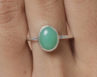Natural Chrysoprase Ring / 925 Sterling Silver Ring / Healing Crystal Ring / Women Silver Jewelry / Dainty Ring / Personalized Gift for Her