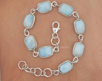 Pulsera de larimar dominicano / Pulsera de plata de ley 925 / Pulsera de piedras preciosas hecha a mano / Joyería bohemia / Regalo de aniversario para esposa