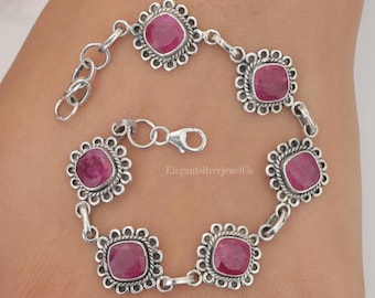 Ruby Bracelet / 925 Sterling Silver Bracelet / July Birthstone / Natural Gemstone Jewelry / Wedding Gift For Her