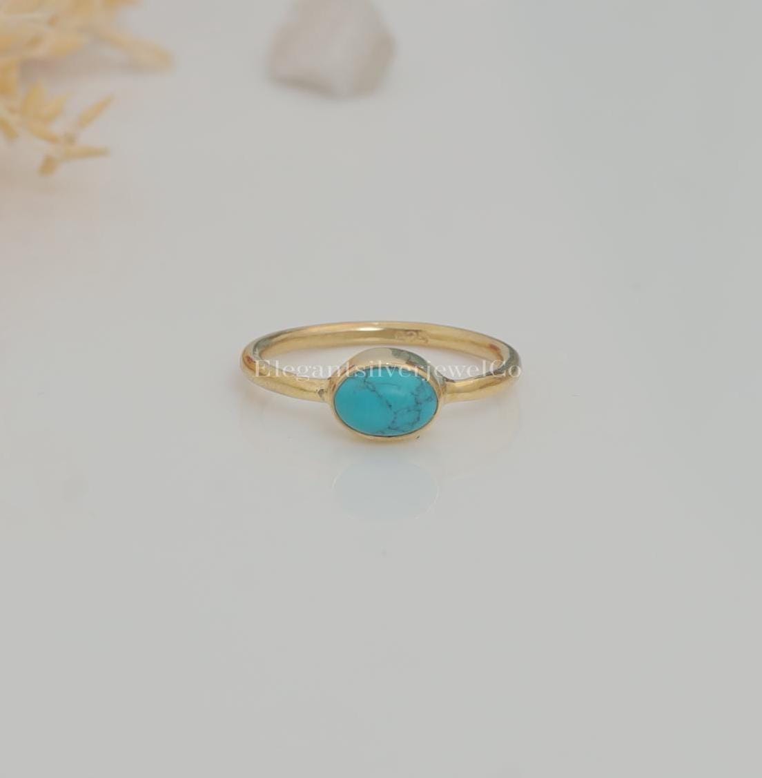 Bague En Turquoise Naturelle D'Arizona 18 Carats - Argent Massif 925, Taille 56, 23x18x7 Mm, Faite Main En France