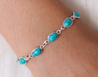 Natural Turquoise Bracelet / 925 Sterling Silver Bracelet / Gemstone Bracelet / Adjustable Minimalist Bracelet / Handmade Jewelry