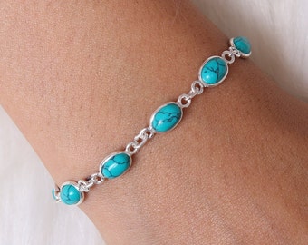 Natural Turquoise Bracelet / 925 Sterling Silver Bracelet / Gemstone Bracelet / Adjustable Minimalist Bracelet / Handmade Jewelry