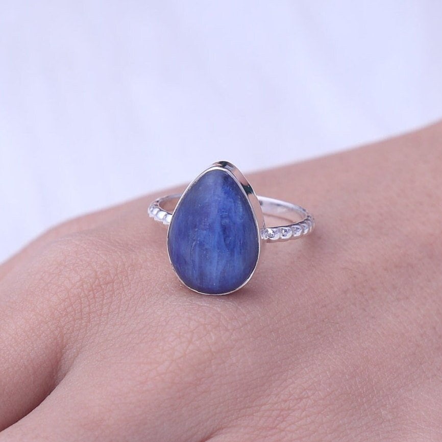 Bague En Kyanite Violette Et Argent Massif 925 - Taille 58 - Pierre Naturelle 21x16x7 Mm - Création Artisanale Made In France