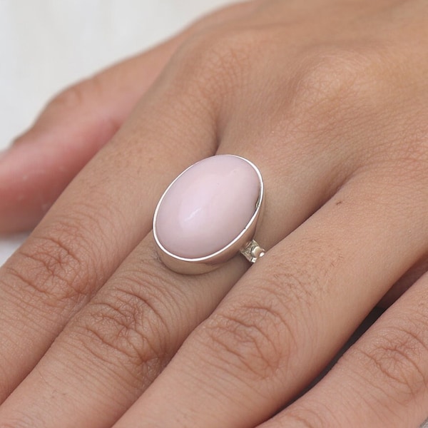 Pink Opal Ring / 925 Sterling Silver Ring / Oval Gemstone Ring / Women Silver Jewelry / Bohemian Ring / Elegant Ring / Personalized Gift