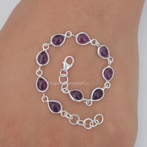 Pulseira de Ametista / Pulseira de Prata de Lei 925 / Pulseira com Pedras de Fevereiro / Pulseira com Pedras Preciosas / Joias de Prata Feitas à Mão / Presente para Ela