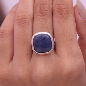 Dumortierite Quartz Ring / 925 Solid Sterling Silver / Cabochon Gemstone Ring / Bohemian Jewelry / Women Silver Ring / Personalized Gift