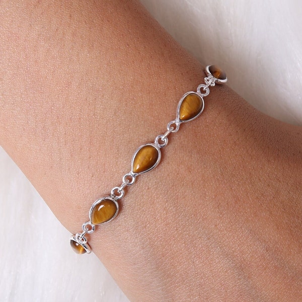 Tiger Eye Bracelet / 925 Solid Sterling Silver Bracelet / Gemstone Bracelet / Adjustable Bracelet / Handmade Jewelry Bracelet