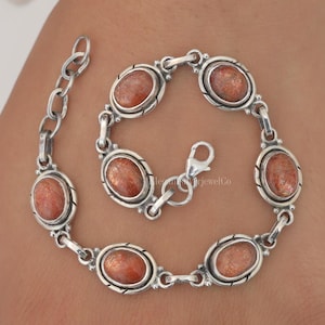 Sunstone Bracelet / 925 Sterling Silver Bracelet / Oval Gemstone Bracelet / Statement Jewellery / Christmas Gift For Her