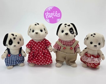 Sylvanian Families Kennelworth Dalmatian Family with Gold Feet Stickers Vintage Calico Critters Collectors Items
