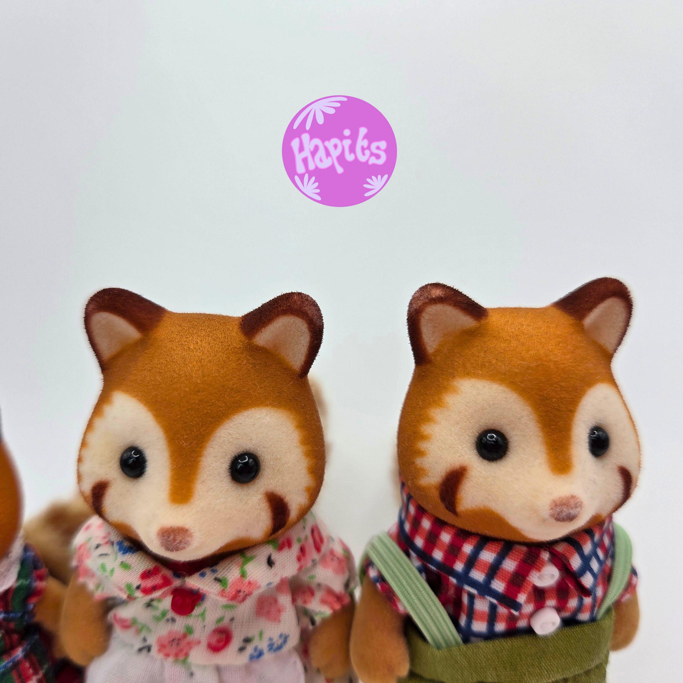 Sylvanian Families Red Panda Family of 3 in Original Clothes Rare