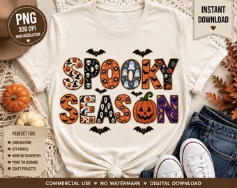 Spooky Season PNG, Retro Patchwork Checkered Ghost Design, Trendy Fall Halloween Sublimation, Digital Download