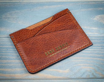 Handmade Italian Leather Card Holder | Minimalist Luxury Gift for Men & Women | Handmade Italian Leather Slim Wallet  |  Bishop XS Wax OB